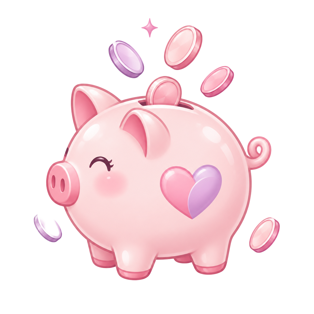 Cofrinho rosa com moedas